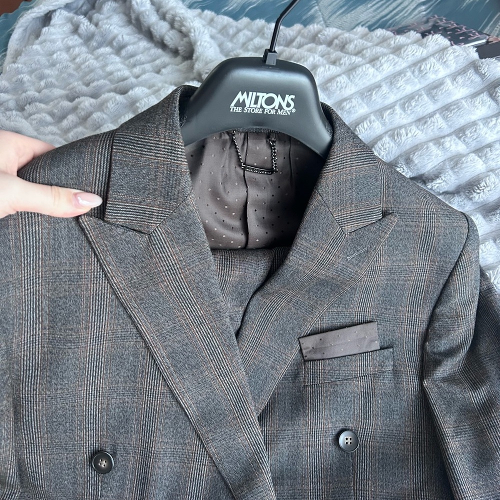 Les Hommes Charcoal Plaid Double-Breasted Blazer